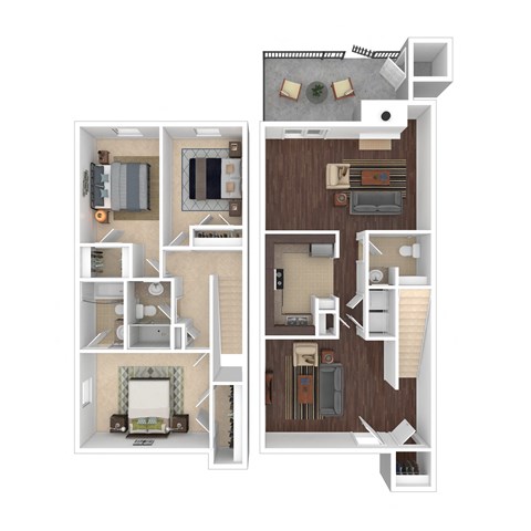 Floor plan for 3 beds, 2.5 baths, 1541 sqft